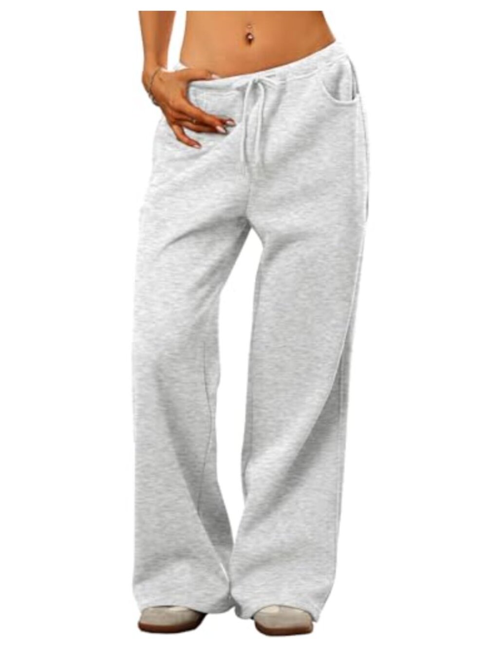 Wide Leg Fleece Lined Sweatpants Cotton Drawstring Lounge Pants Pockets